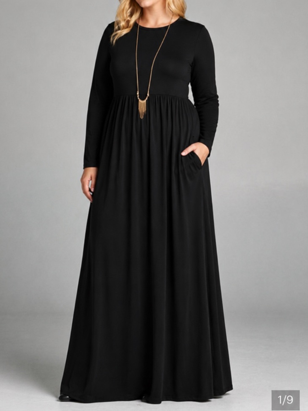 NWT GRECERELLE black long sleeve maxi dress with two pockets size 2XL.